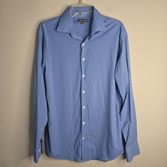 Peter Millar L/S Button Shirt Mens Large Blue Checkered Summer Comfort‎ Stretch - Picture 1 of 7